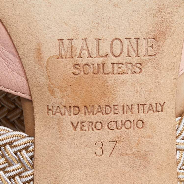 مملوكة مسبقًا Malone Souliers Pink/Beige Leather and Cord Maisie Pointed Toe Mules Size 37