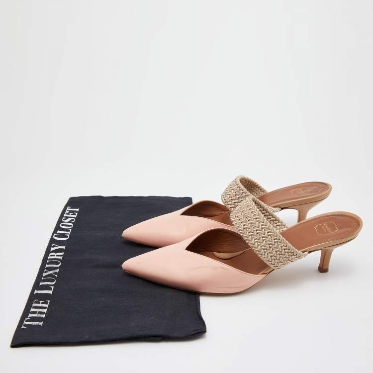 مملوكة مسبقًا Malone Souliers Pink/Beige Leather and Cord Maisie Pointed Toe Mules Size 37