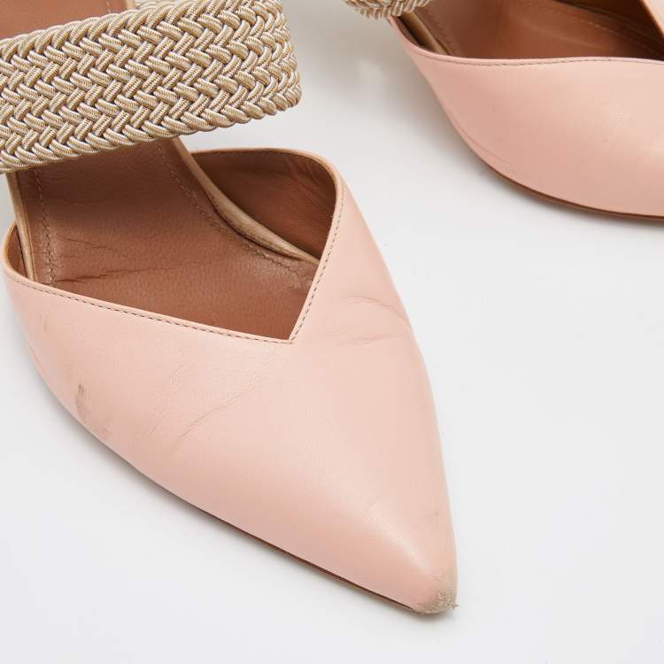 مملوكة مسبقًا Malone Souliers Pink/Beige Leather and Cord Maisie Pointed Toe Mules Size 37