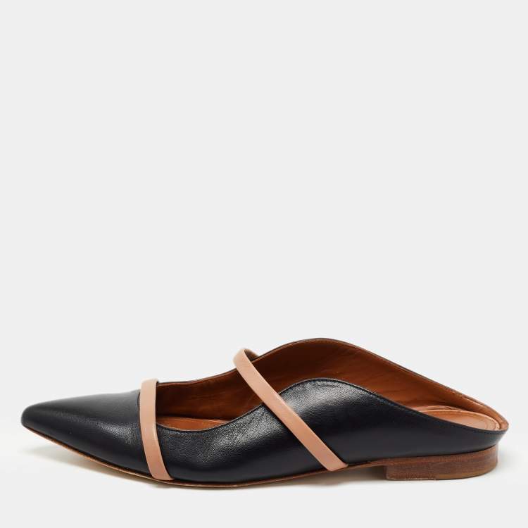 Pre Owned Malone Souliers Black Leather Maureen Flat Mules Size 36