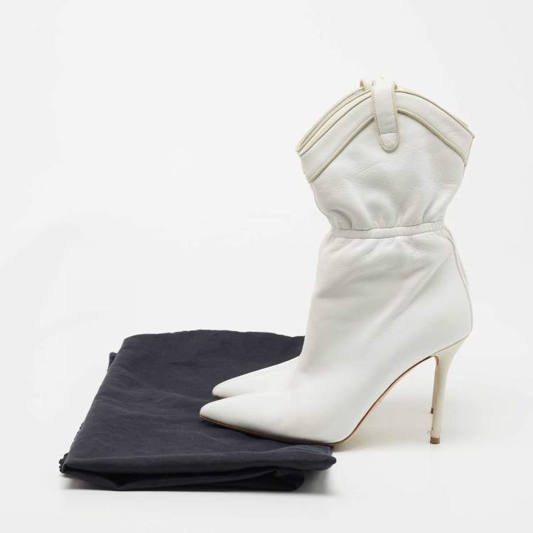 مملوكة مسبقًا Malone Souliers White Leather Daisy Booties Size 37.5