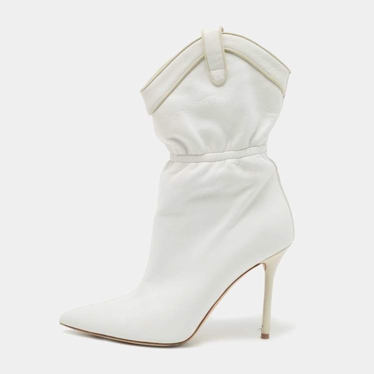 مملوكة مسبقًا Malone Souliers White Leather Daisy Booties Size 37.5