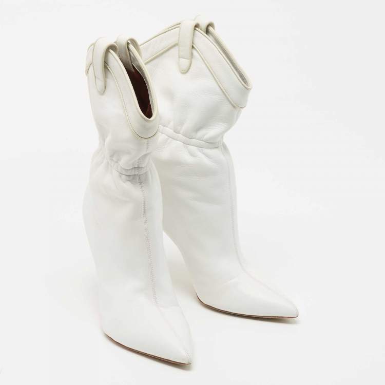 مملوكة مسبقًا Malone Souliers White Leather Daisy Booties Size 37.5