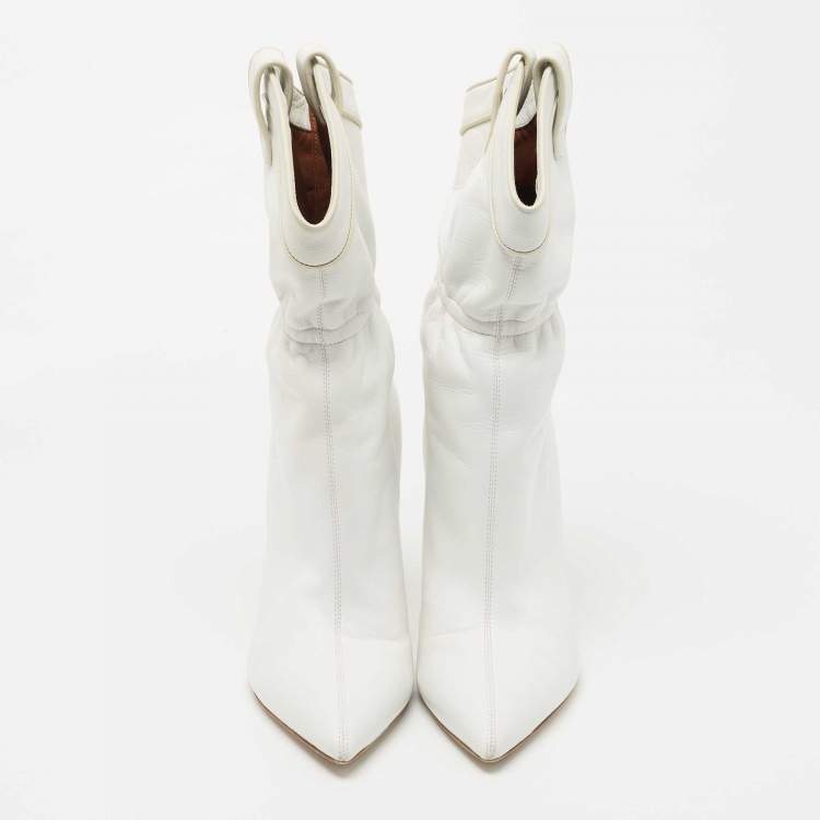 مملوكة مسبقًا Malone Souliers White Leather Daisy Booties Size 37.5