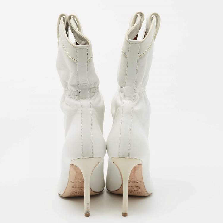 مملوكة مسبقًا Malone Souliers White Leather Daisy Booties Size 37.5