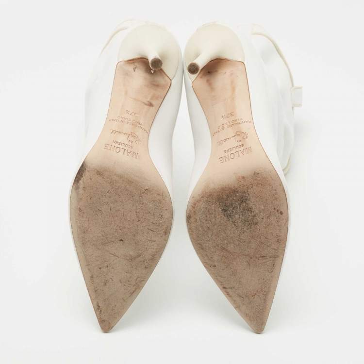 مملوكة مسبقًا Malone Souliers White Leather Daisy Booties Size 37.5