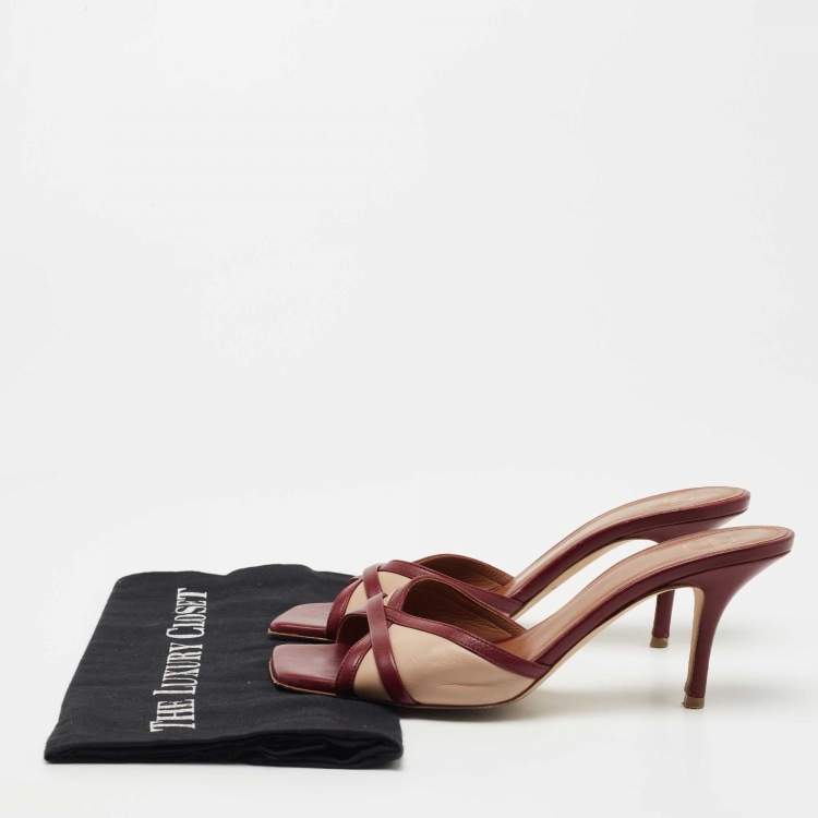 Pre Owned Malone Souliers Two Tone Leather Perla Slide Sandals Size 37.5