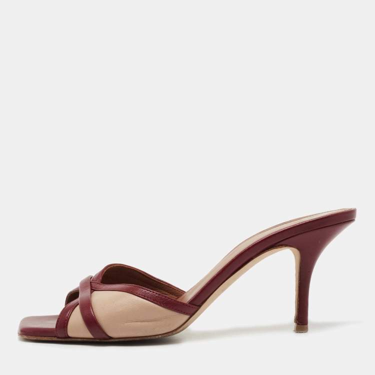 Pre Owned Malone Souliers Two Tone Leather Perla Slide Sandals Size 37.5