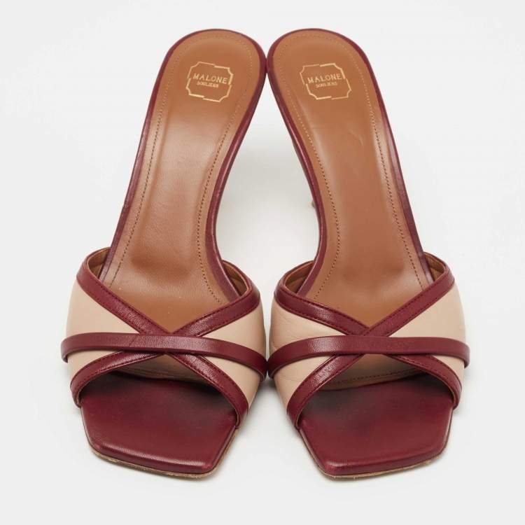 Pre Owned Malone Souliers Two Tone Leather Perla Slide Sandals Size 37.5