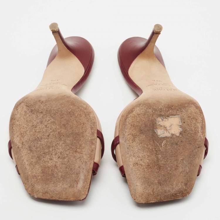 Pre Owned Malone Souliers Two Tone Leather Perla Slide Sandals Size 37.5
