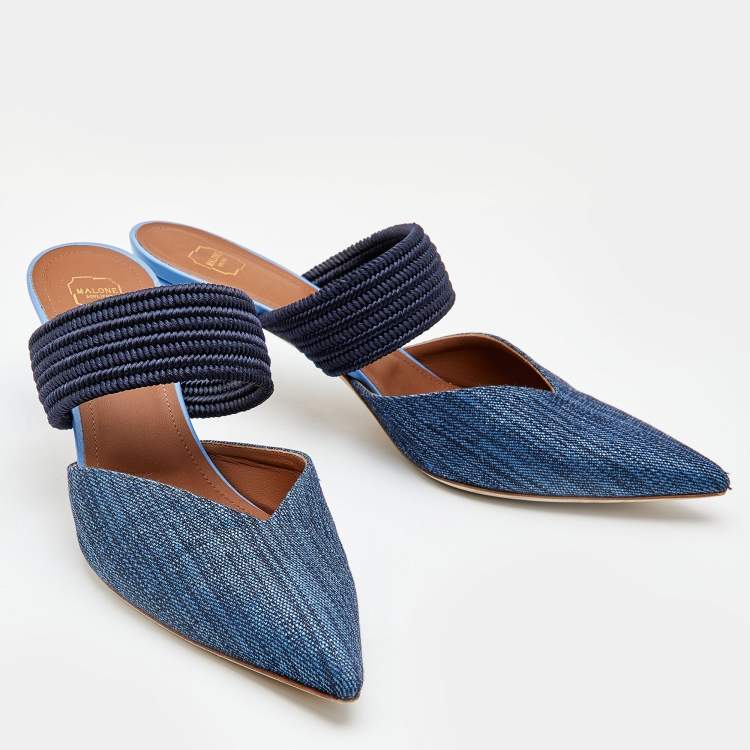 Pre Owned Malone Souliers Navy Blue Fabric and Woven Cord Maisie Mules Size 39