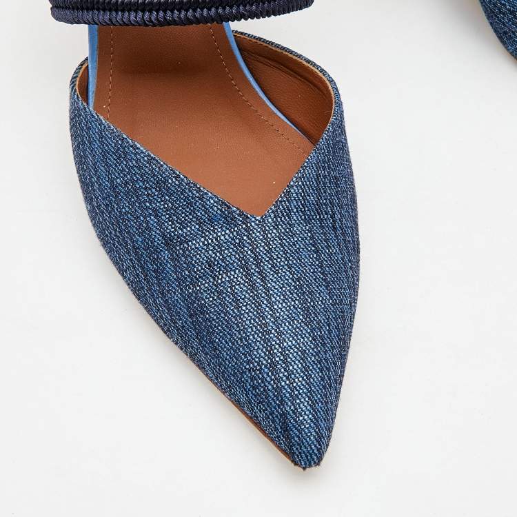Pre Owned Malone Souliers Navy Blue Fabric and Woven Cord Maisie Mules Size 39