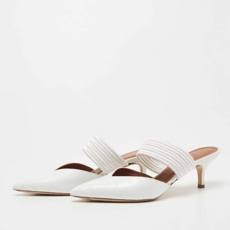 Pre Owned Malone Souliers White Croc Embossed Leather Maisie Mules Size 36