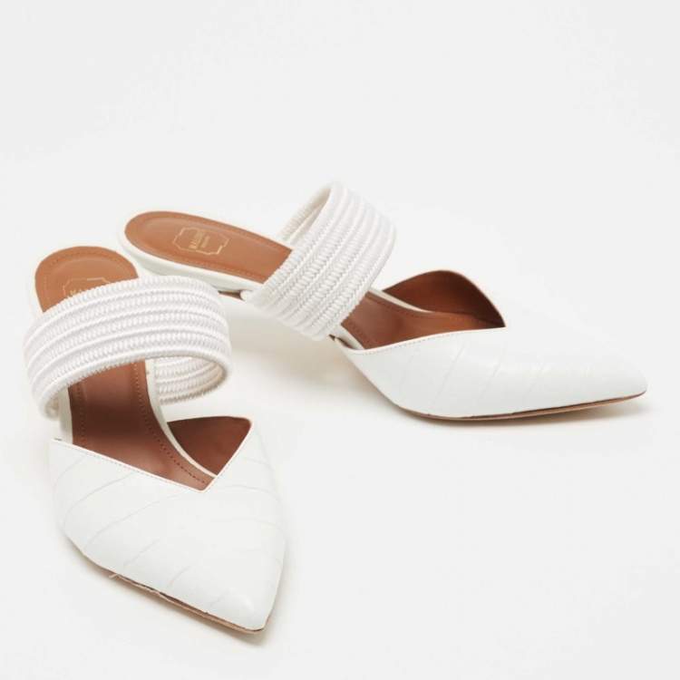 Pre Owned Malone Souliers White Croc Embossed Leather Maisie Mules Size 36