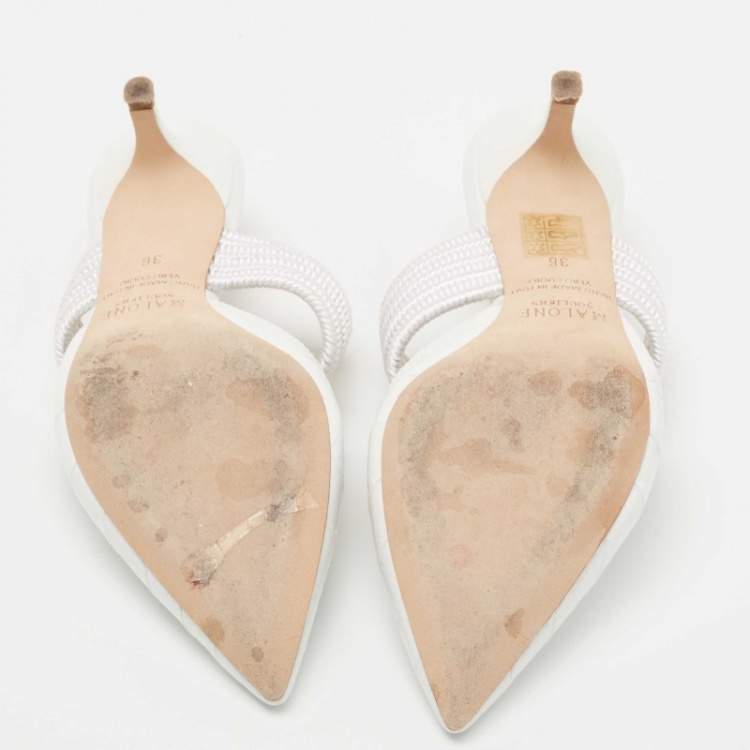 Pre Owned Malone Souliers White Croc Embossed Leather Maisie Mules Size 36
