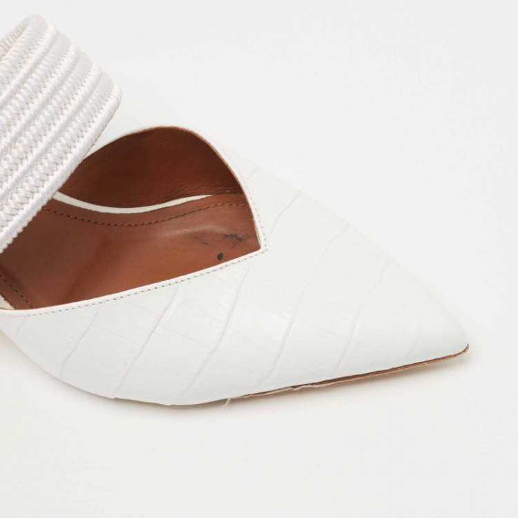 Pre Owned Malone Souliers White Croc Embossed Leather Maisie Mules Size 36