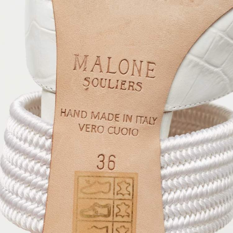 Pre Owned Malone Souliers White Croc Embossed Leather Maisie Mules Size 36