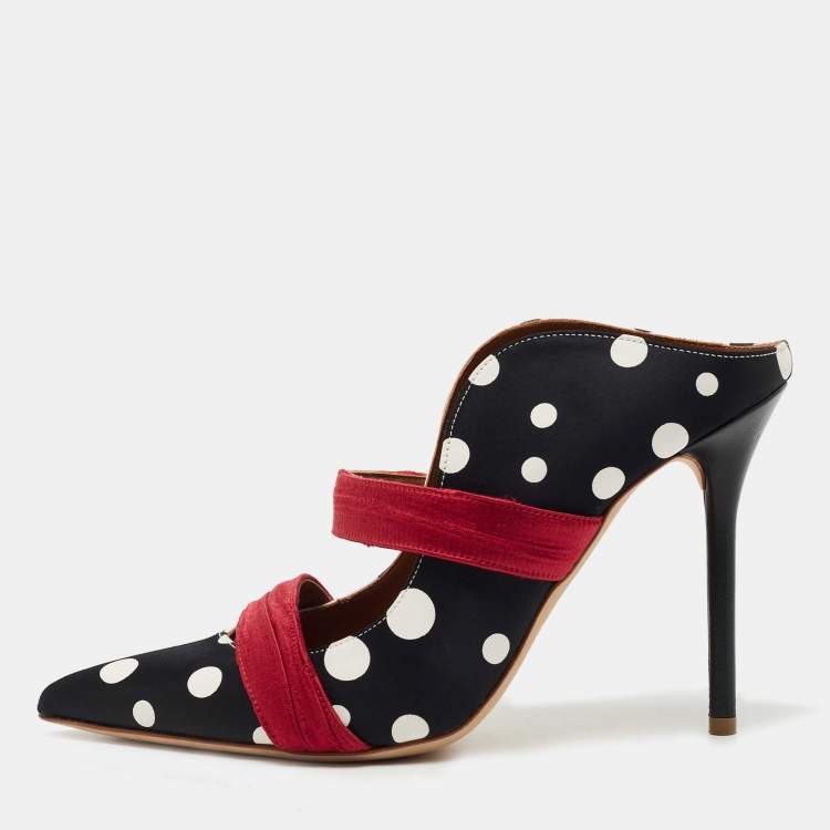 Pre Owned Malone Souliers Tricolor Polka Dot Satin Maureen Mules Size 38