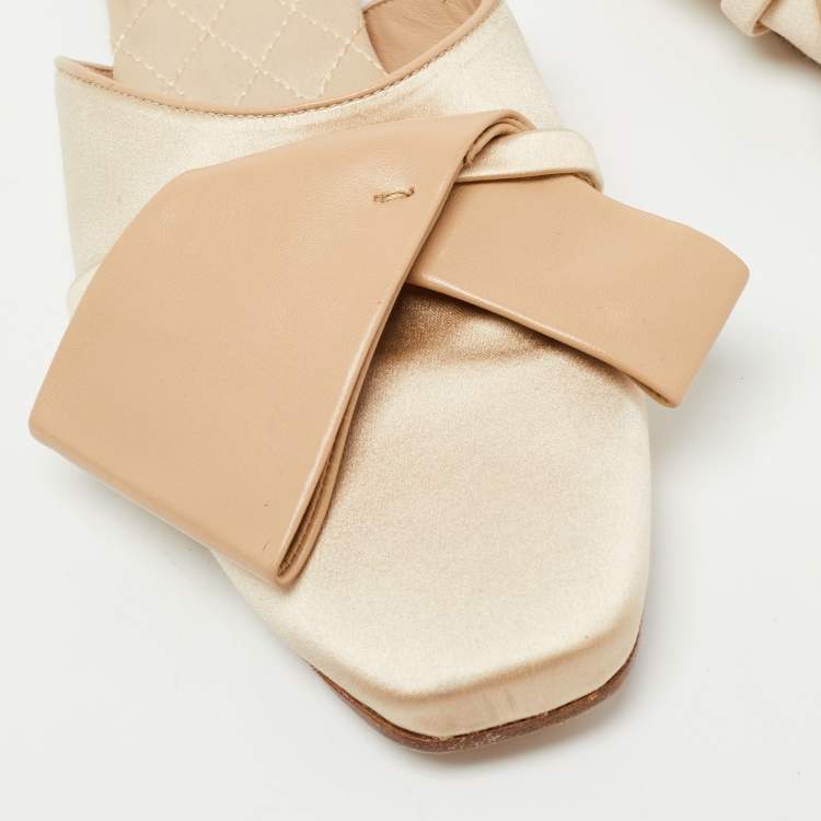 مملوكة مسبقًا Malone Souliers Two Tone Satin and Leather Bow Flat Mules Size 37