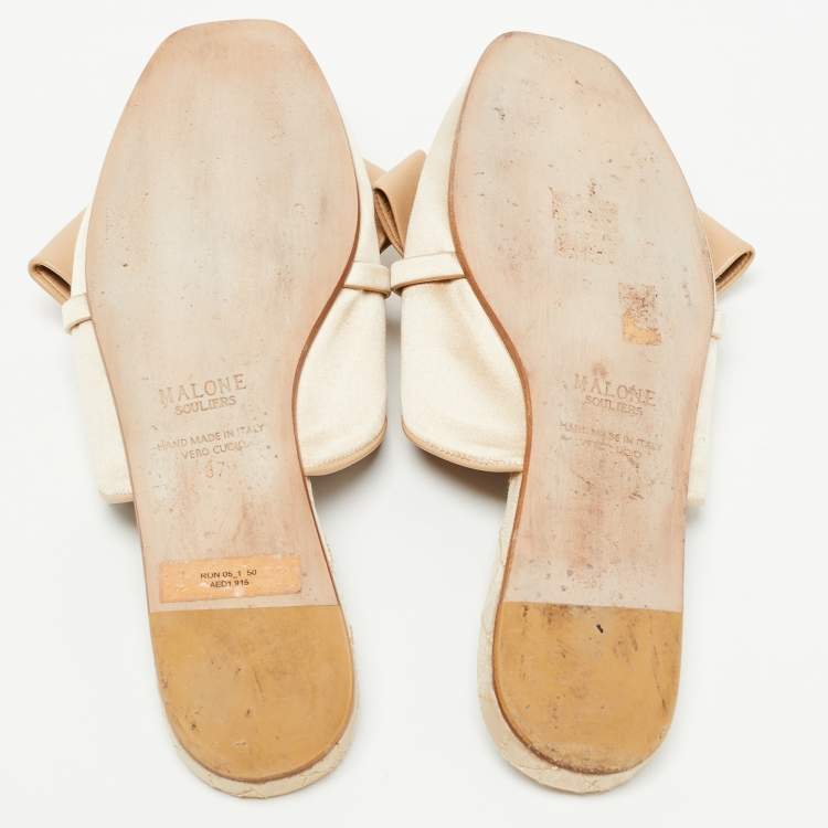 مملوكة مسبقًا Malone Souliers Two Tone Satin and Leather Bow Flat Mules Size 37