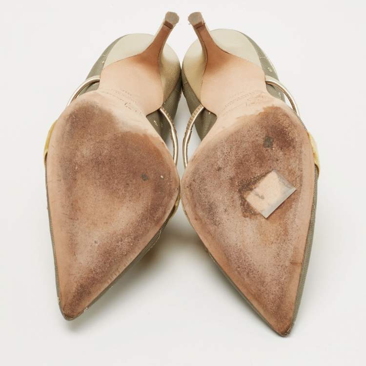 Pre Owned Malone Souliers Metallic Mesh and Velvet Marguerite Bow Mules Size 38.5