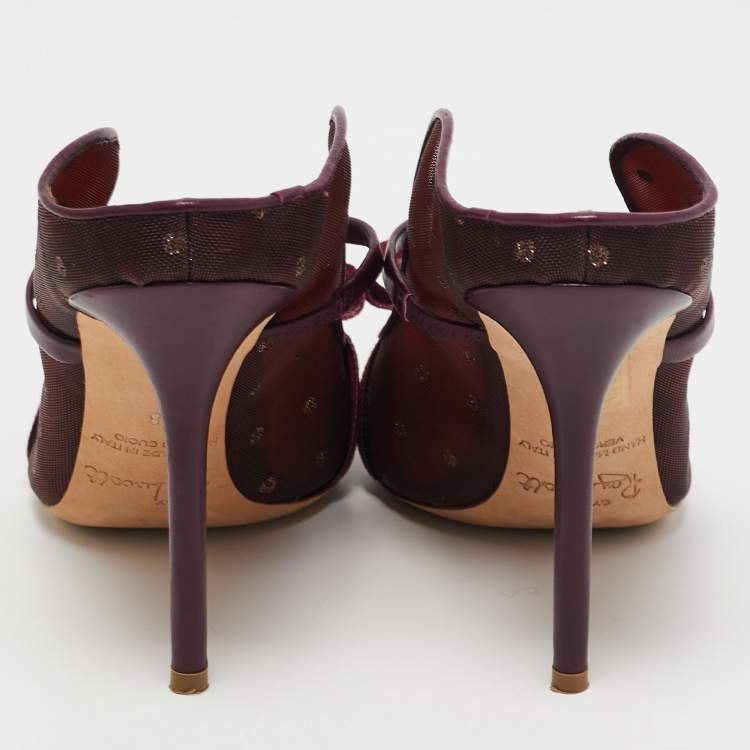 Pre Owned Malone Souliers Burgundy Mesh and Velvet Marguerite Bow Mules Size 38