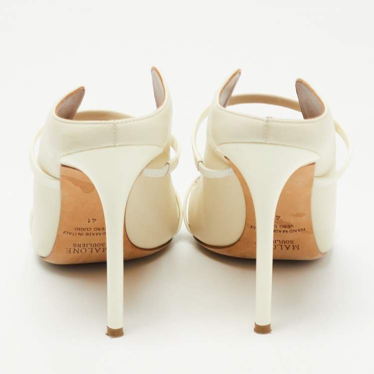 Pre Owned Malone Souliers Off White Leather Maureen Mules Size 41
