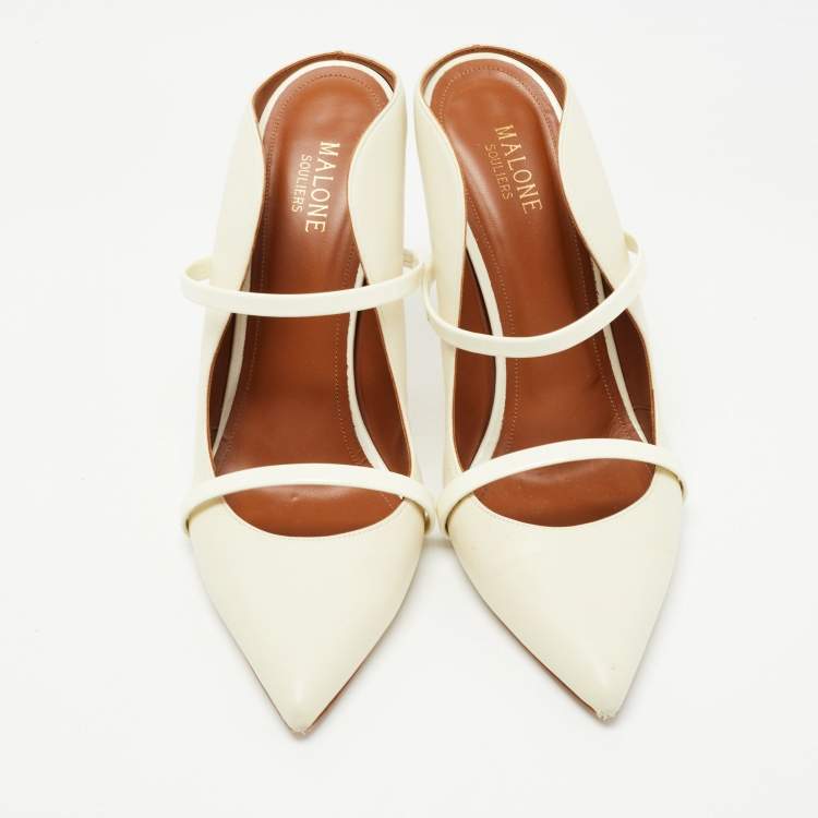 Pre Owned Malone Souliers Off White Leather Maureen Mules Size 41