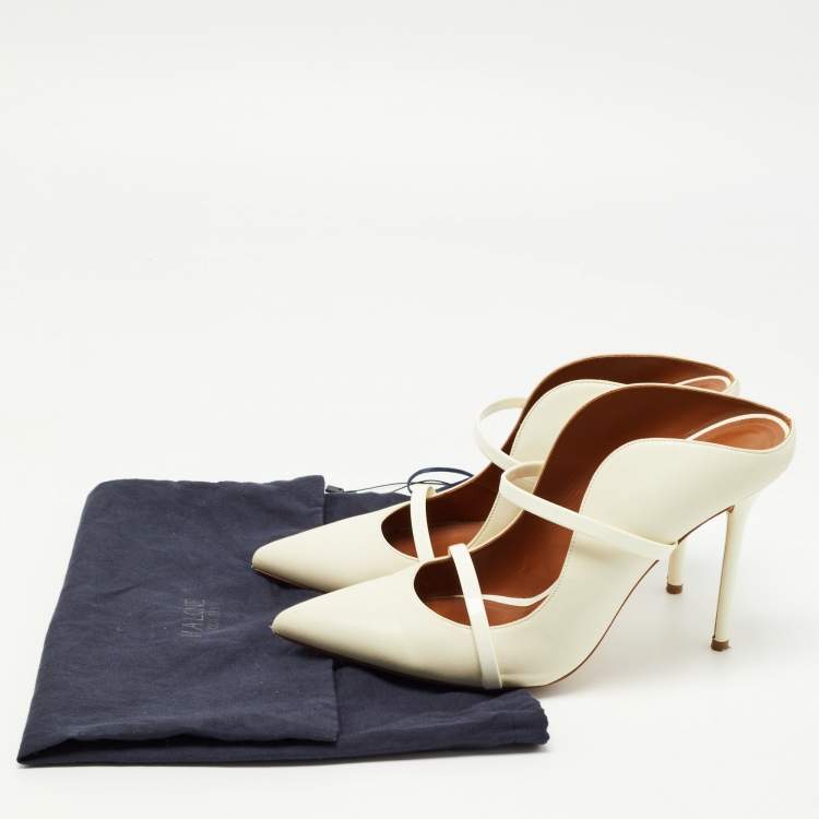 Pre Owned Malone Souliers Off White Leather Maureen Mules Size 41