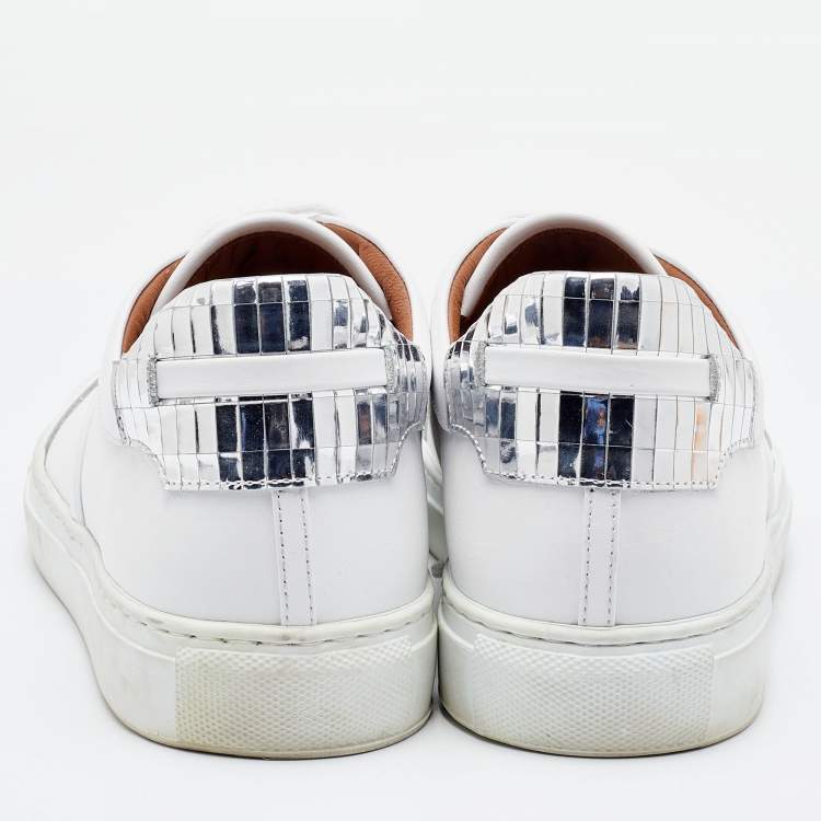 Pre Owned Malone Souliers White/Silver Leather Musa Sneakers Size 37