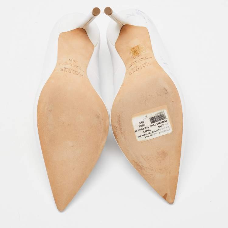Pre Owned Malone Souliers White Leather and Patent Penelope Pointed Toe Pumps Size 39.5