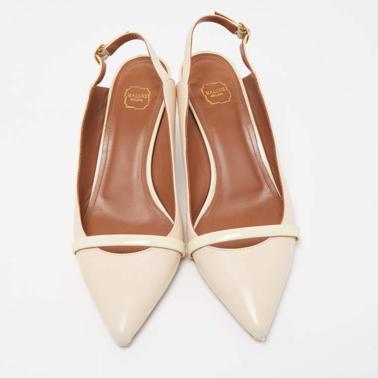 Pre Owned Malone Souliers Light Pink/Cream Patent and Leather Marion Slingback Pumps Size 37