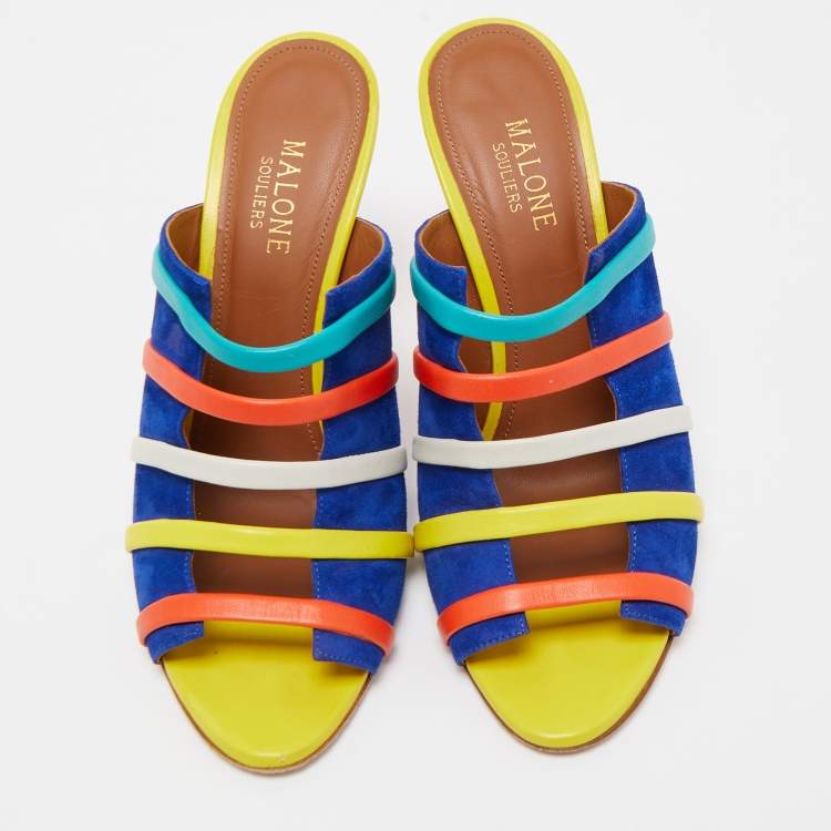 Pre Owned Malone Souliers Multicolor Leather and Suede Open Toe Mules Size 38