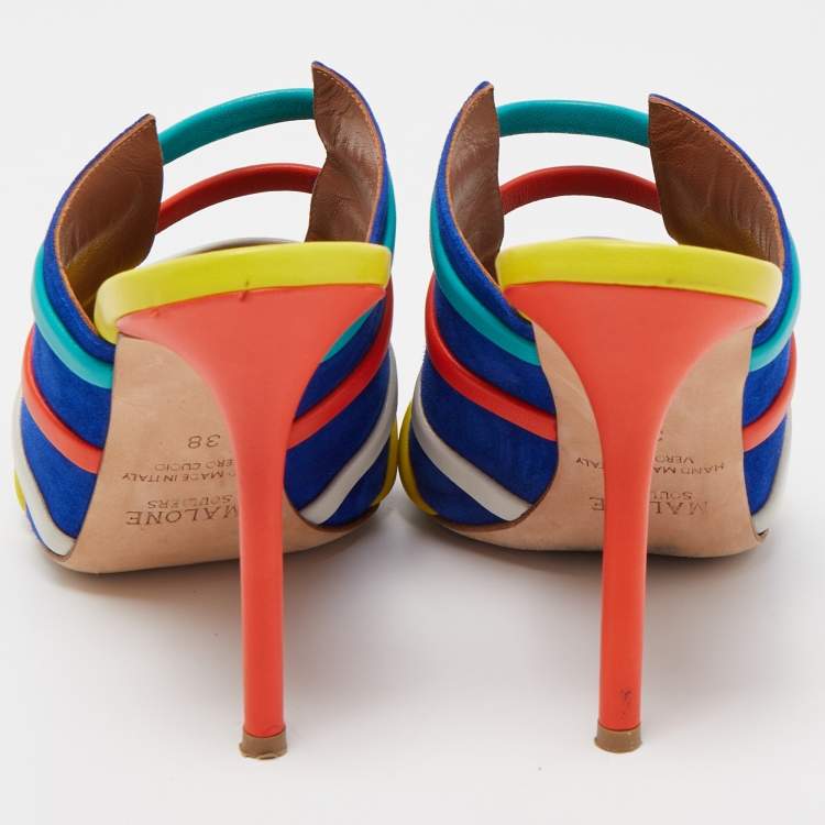 Pre Owned Malone Souliers Multicolor Leather and Suede Open Toe Mules Size 38