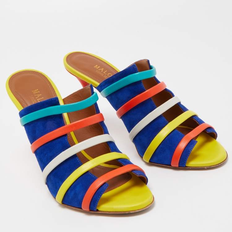Pre Owned Malone Souliers Multicolor Leather and Suede Open Toe Mules Size 38