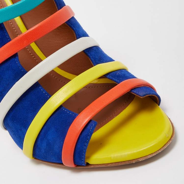Pre Owned Malone Souliers Multicolor Leather and Suede Open Toe Mules Size 38