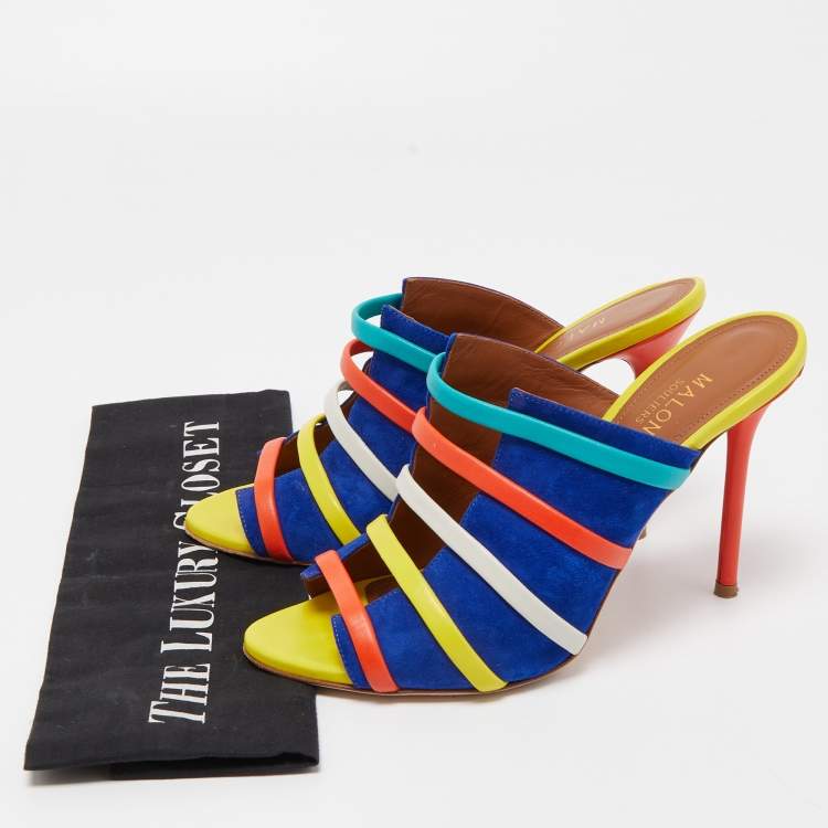 Pre Owned Malone Souliers Multicolor Leather and Suede Open Toe Mules Size 38