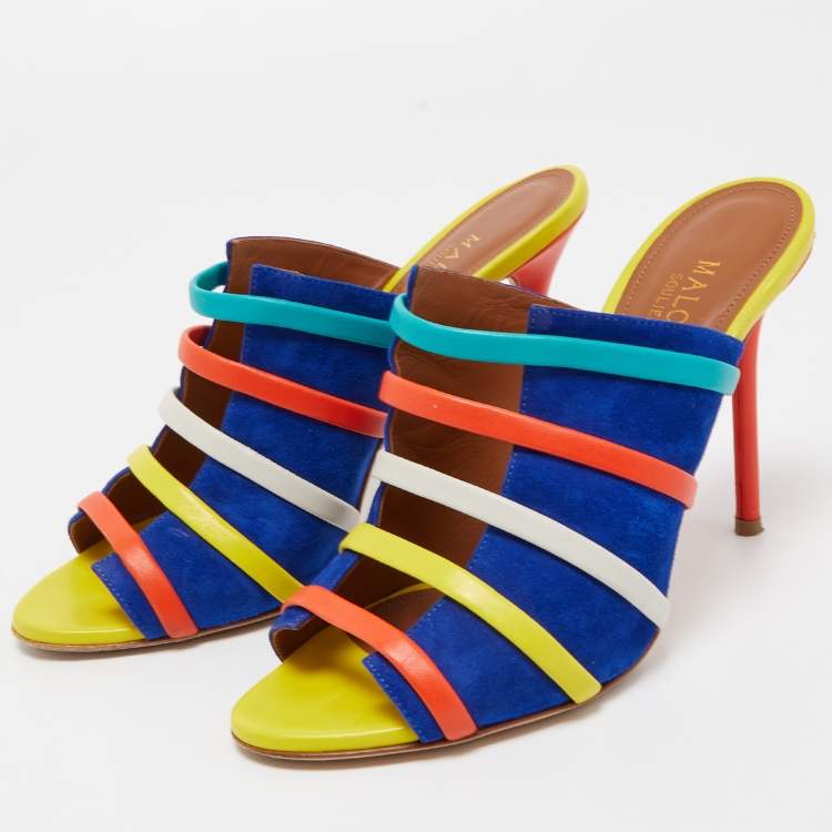 Pre Owned Malone Souliers Multicolor Leather and Suede Open Toe Mules Size 38