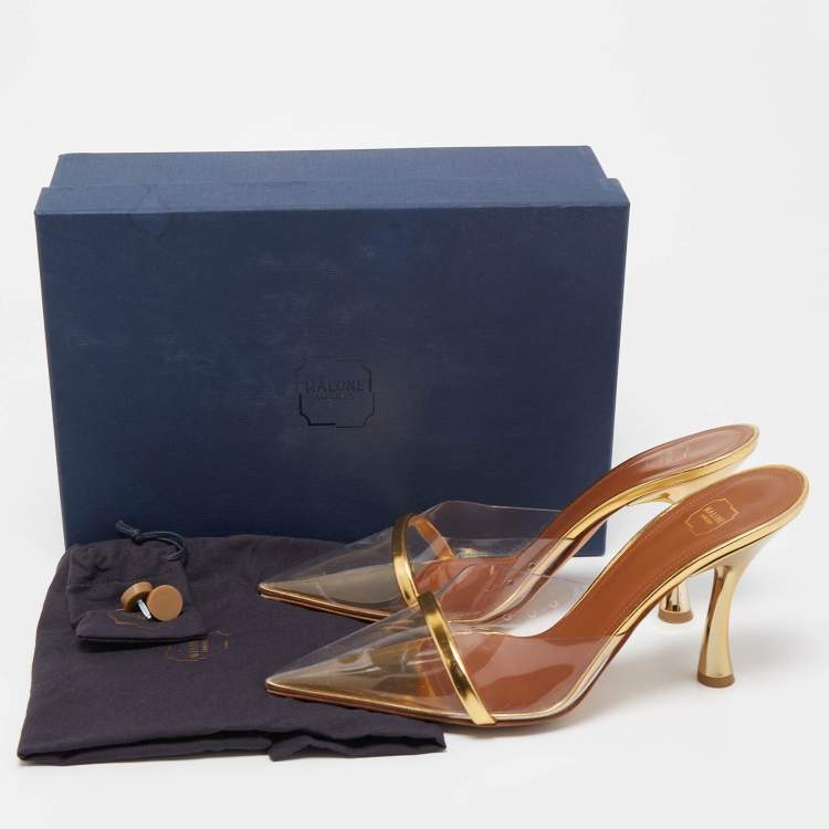 مملوكة مسبقًا Malone Souliers Gold Patent Leather and PVC Joella Mule Sandals Size 38.5