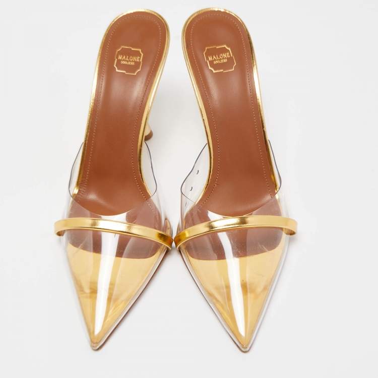 مملوكة مسبقًا Malone Souliers Gold Patent Leather and PVC Joella Mule Sandals Size 38.5