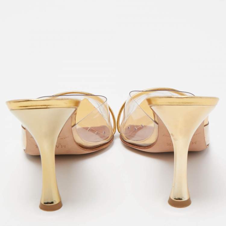 مملوكة مسبقًا Malone Souliers Gold Patent Leather and PVC Joella Mule Sandals Size 38.5