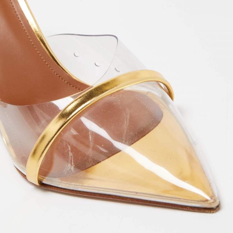 مملوكة مسبقًا Malone Souliers Gold Patent Leather and PVC Joella Mule Sandals Size 38.5