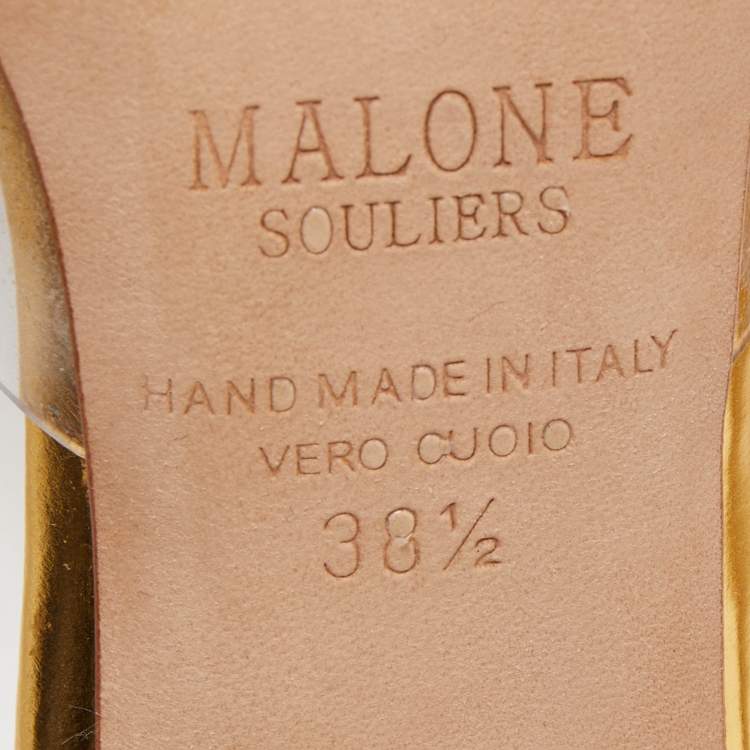 مملوكة مسبقًا Malone Souliers Gold Patent Leather and PVC Joella Mule Sandals Size 38.5