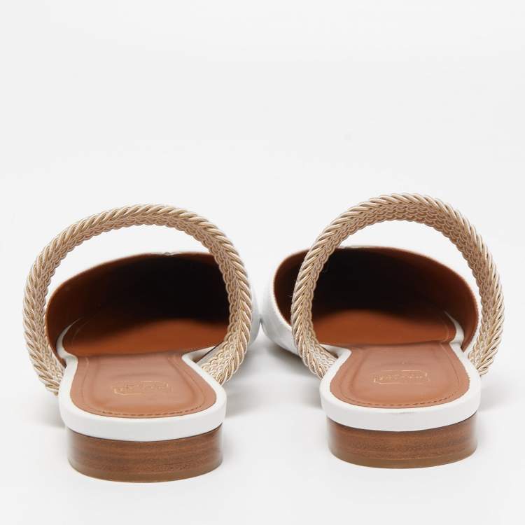 Pre Owned Malone Souliers White Croc Embossed Leather Maisie Flat Mules Size 42