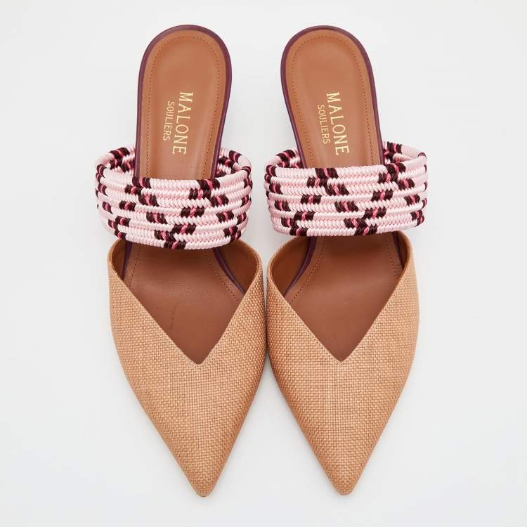 Pre Owned Malone Souliers Beige Raffia Maisie Mules Size 39