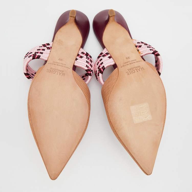 Pre Owned Malone Souliers Beige Raffia Maisie Mules Size 39