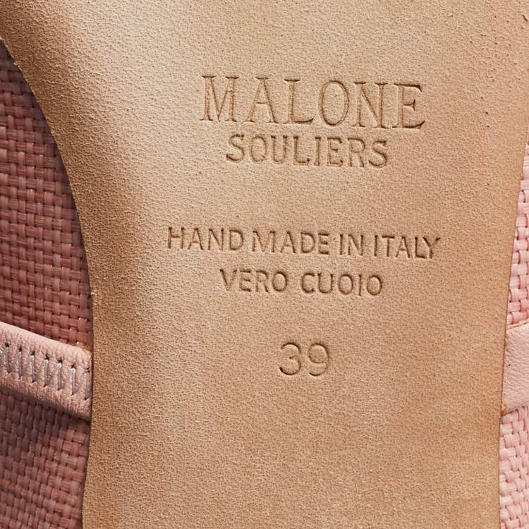 Pre Owned Malone Souliers Pink Raffia and Leather Maureen Flats Size 39