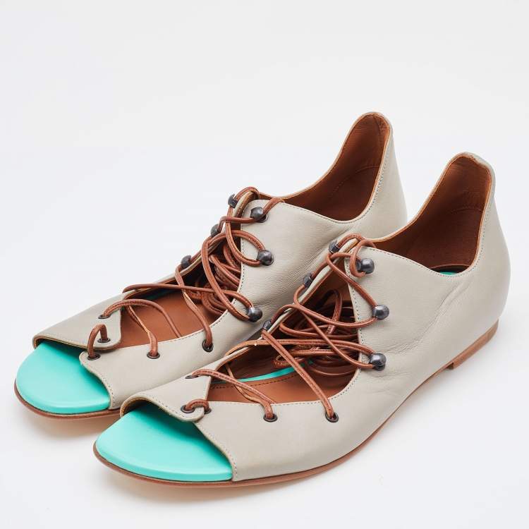 Pre Owned Malone Souliers Grey Leather Starppy Flat Sandals Size 36.5
