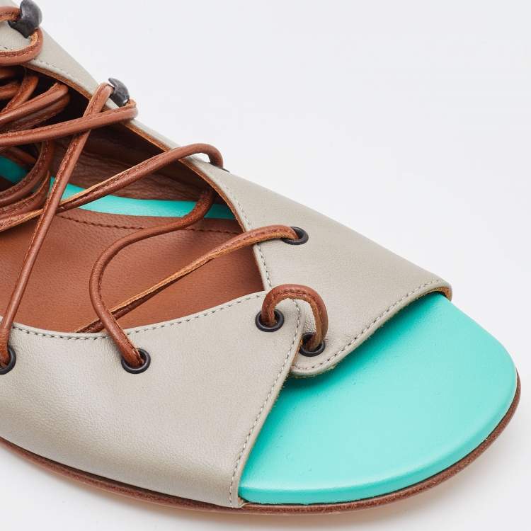 Pre Owned Malone Souliers Grey Leather Starppy Flat Sandals Size 36.5