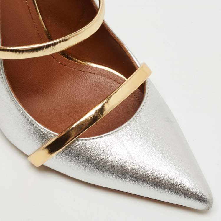 Pre Owned Malone Souliers Silver/Gold Leather Maureen Pumps Size 38